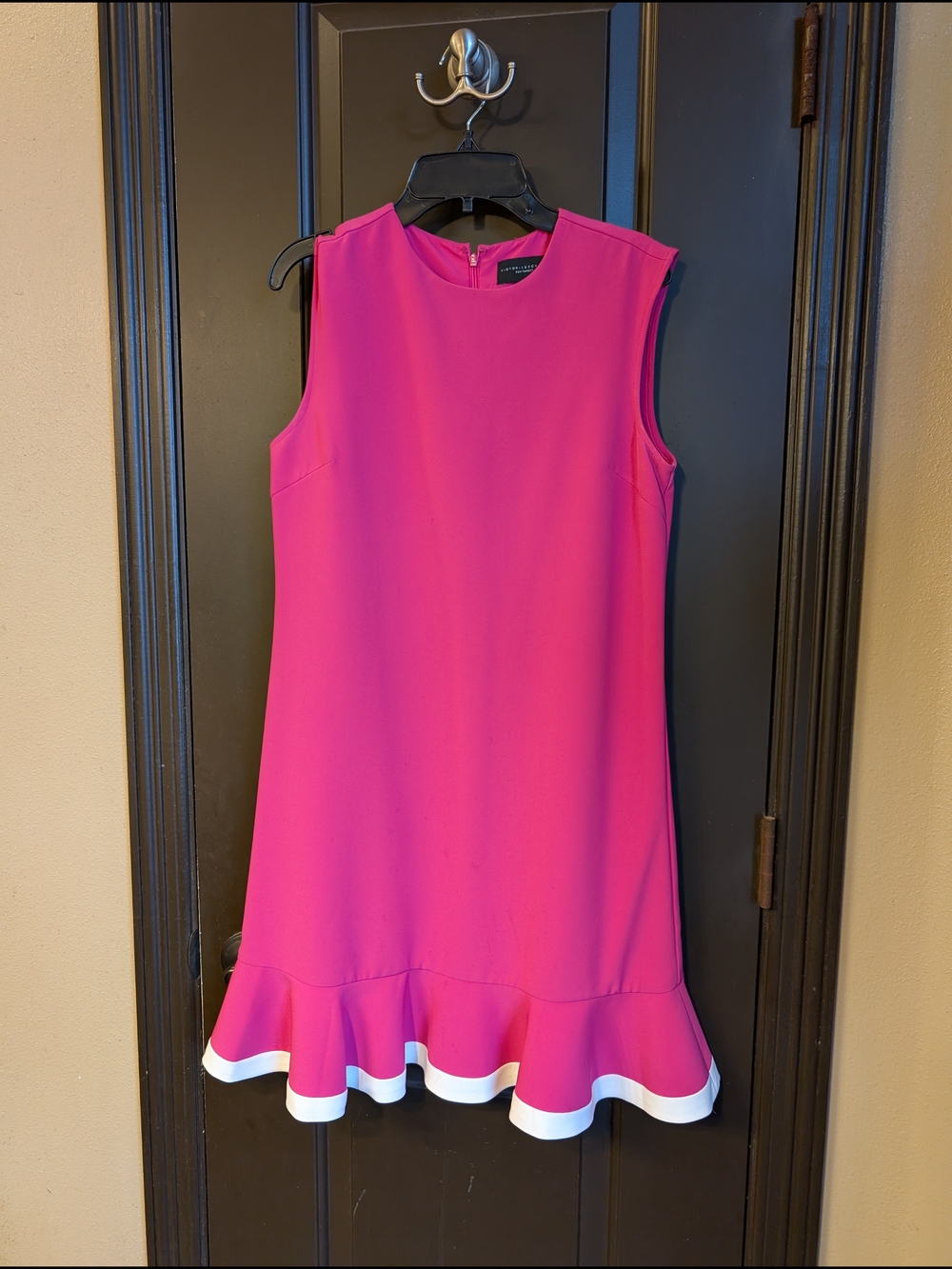 Bright Pink Sleeveless Ruffle Hem Dress with White Trim